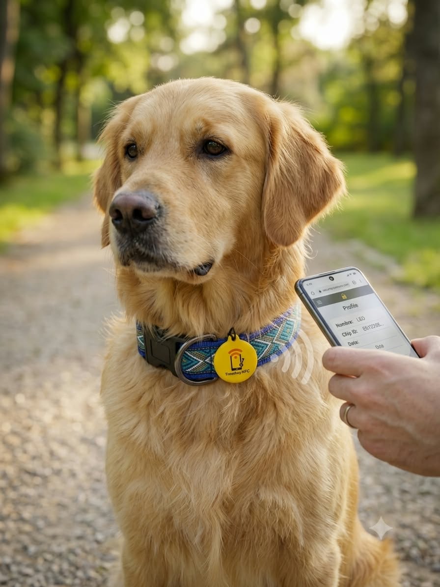 Perro con llavero NFC PawTag